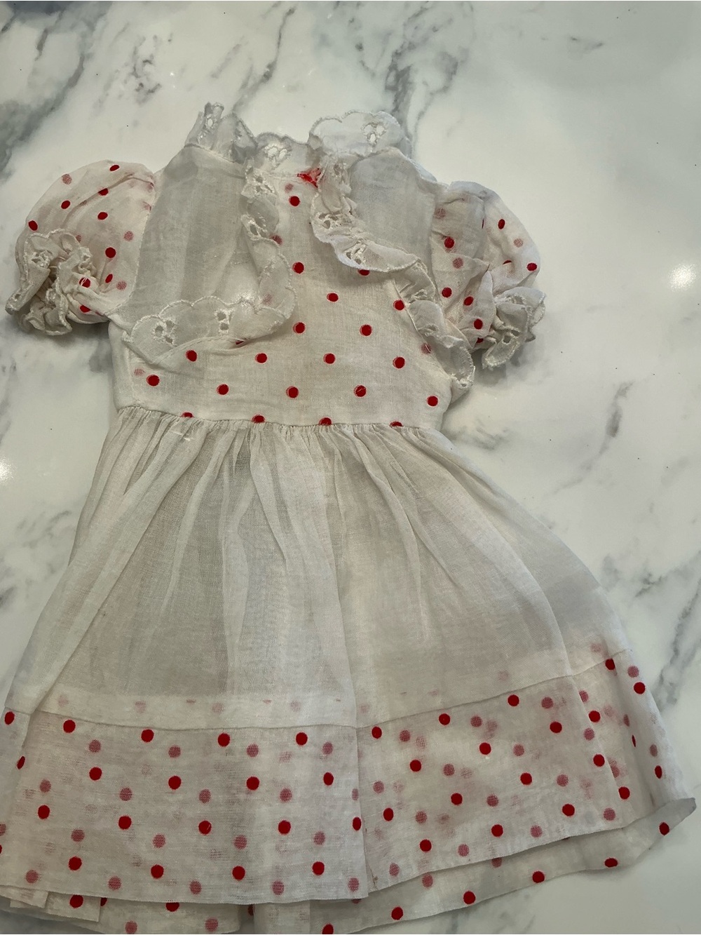 Girls White Dress with Red Polka Dots - Charming Ruffle Detail